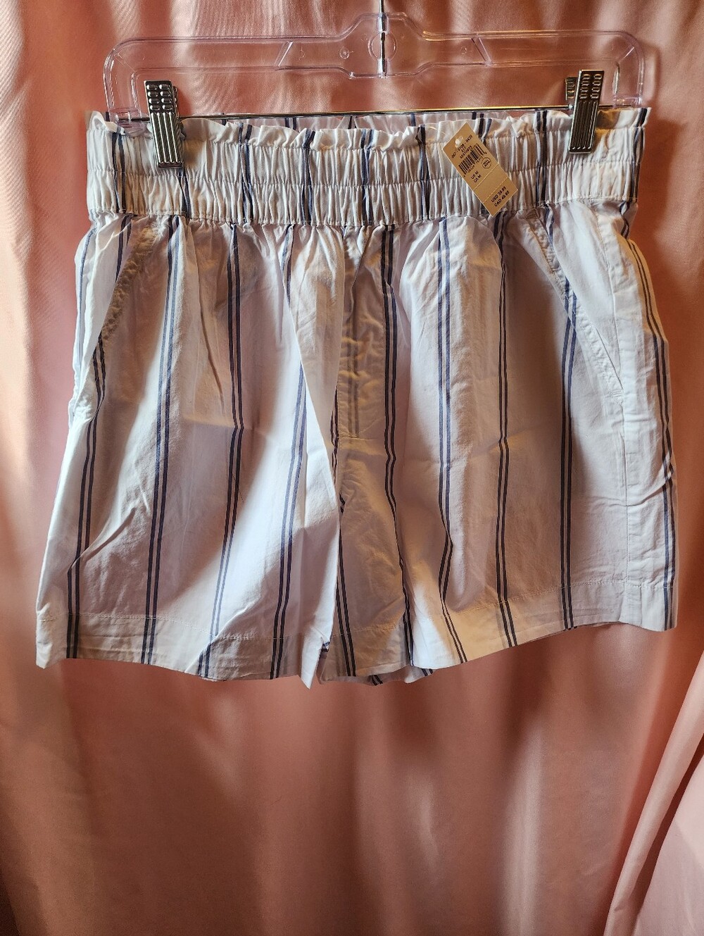 Aerie Striped Elastic-Waist Women’s Shorts - White with Navy Stripes